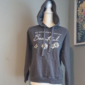 Wound Up Gray Junior's Hoodie with Floral Design Size Small